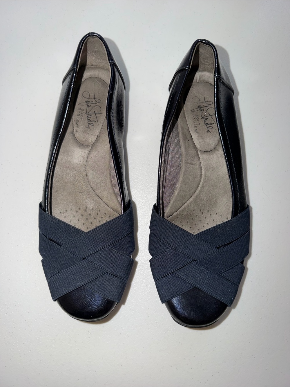 Life Stride Black Crisscross Ballet Flats